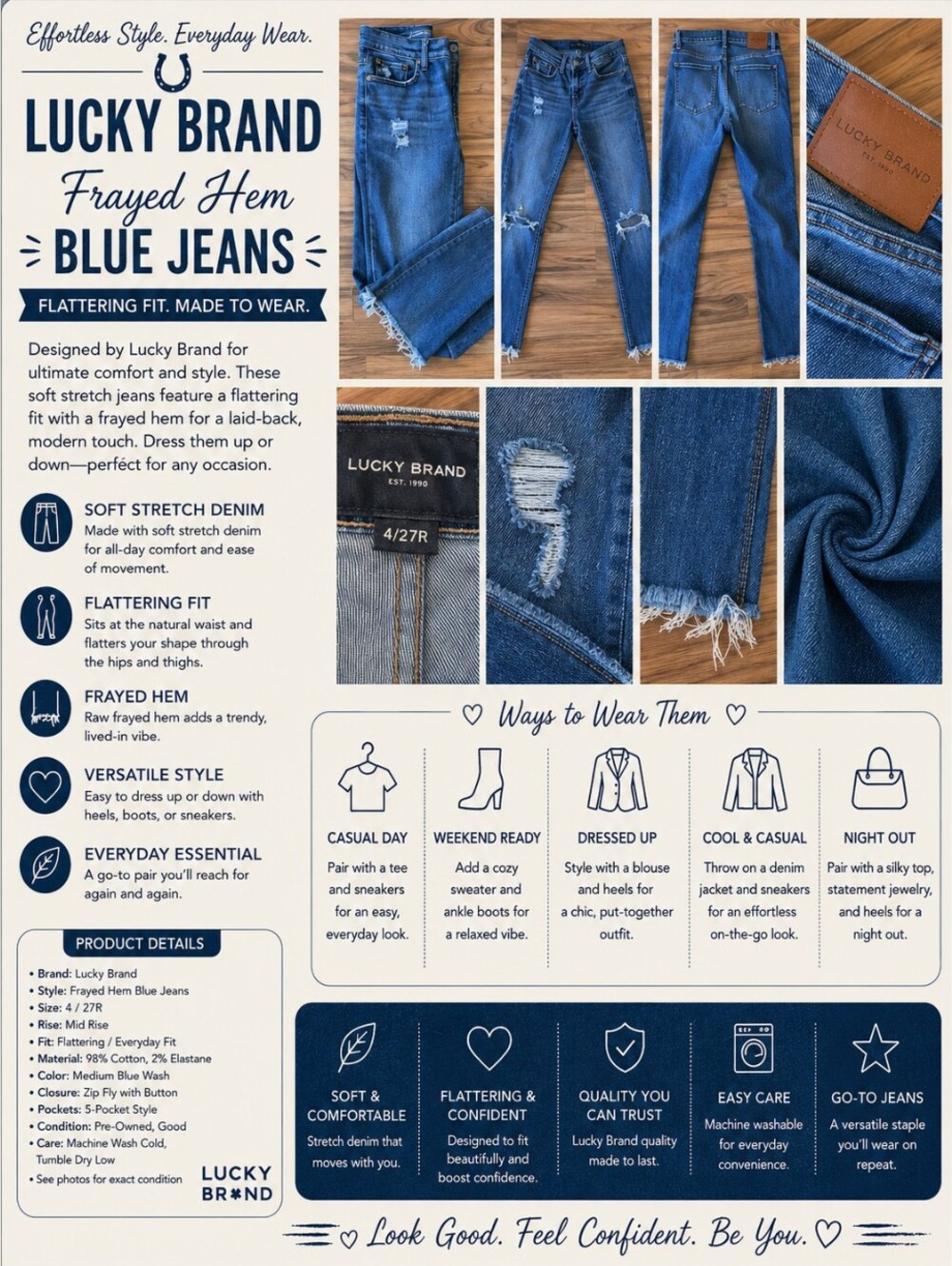 Lucky Brand Frayed Hem Blue Jeans Size: 4 / 27R